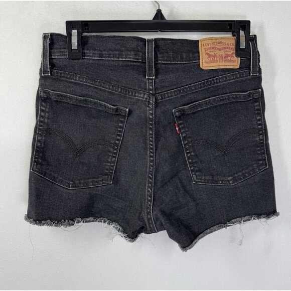 Levis High Rise Jean Shorts Womens 29 (29x2) Black Raw Hem Cut Off Denim Stretch - Picture 2 of 10